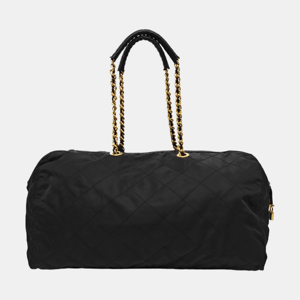 Quilted Nylon Top Handle Bag Black