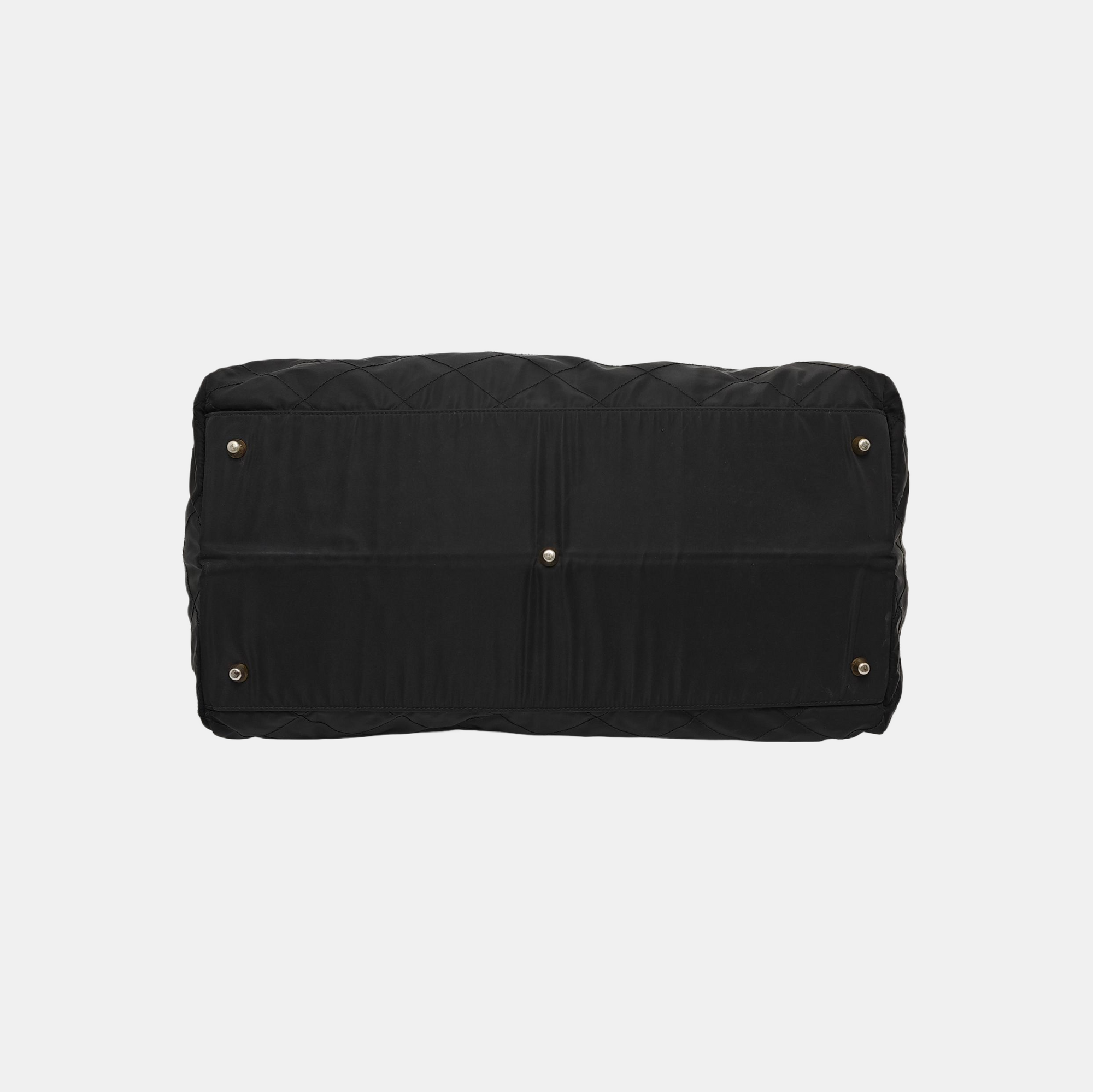 Quilted Nylon Top Handle Bag Black