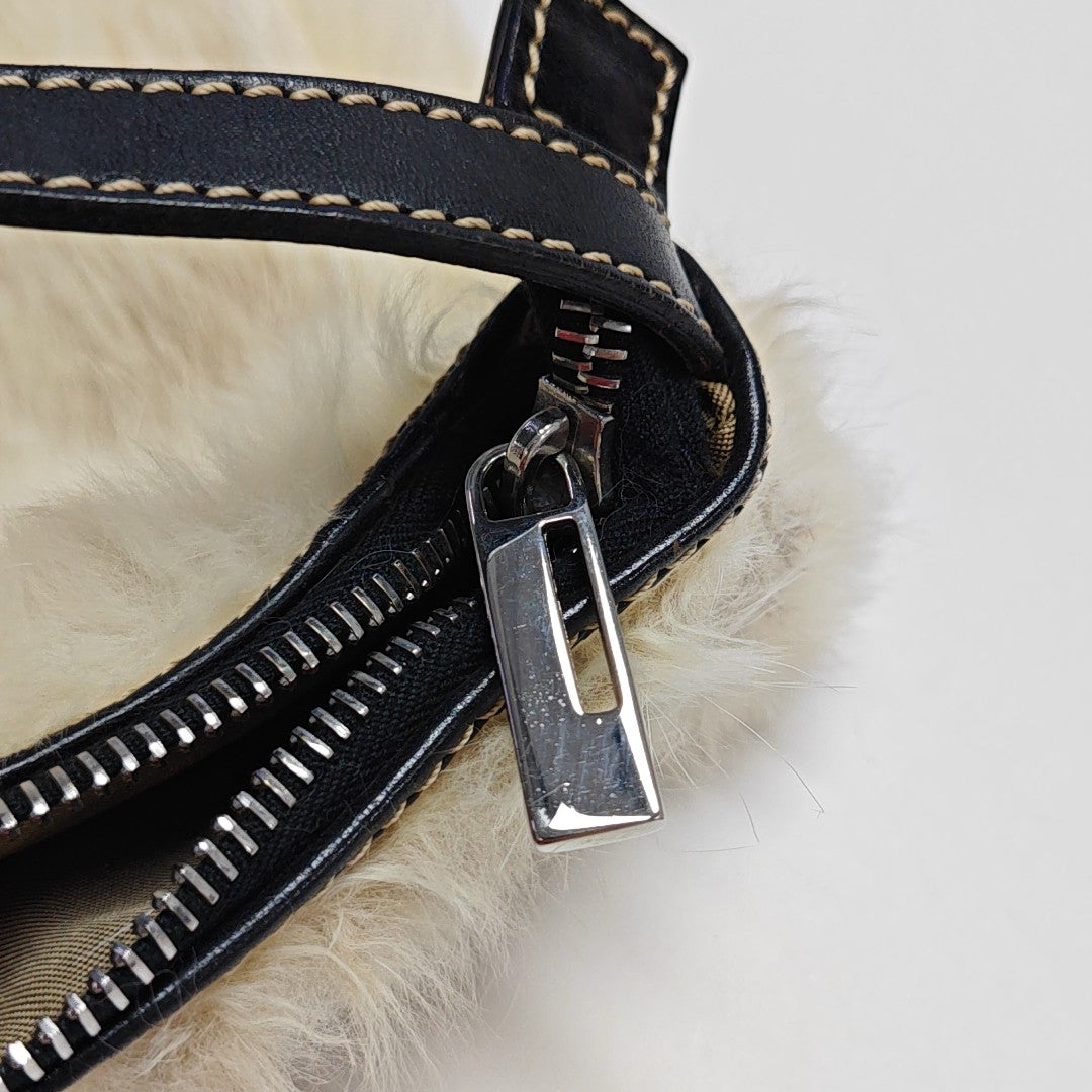Fur Top Handle Bag Beige
