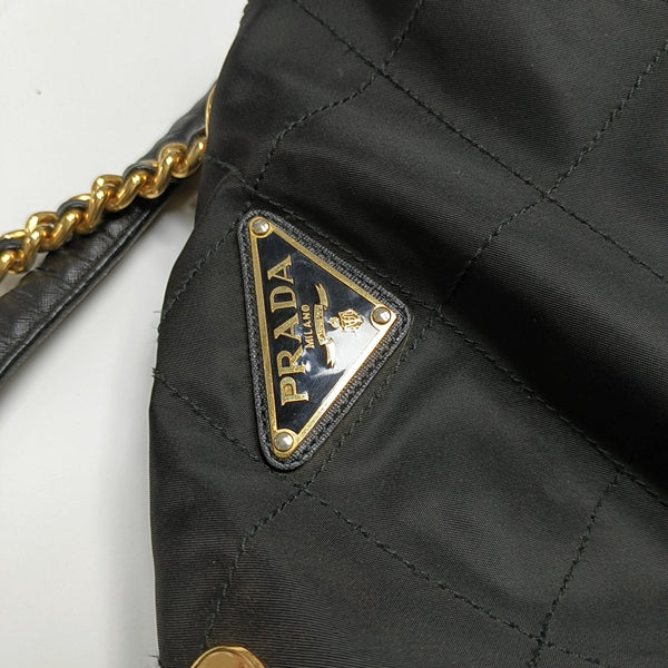 Quilted Nylon Top Handle Bag Black