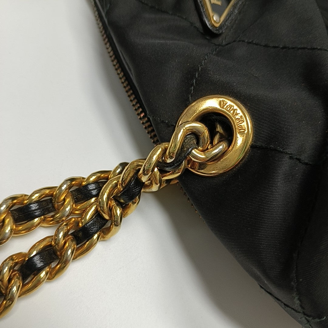 Quilted Nylon Top Handle Bag Black