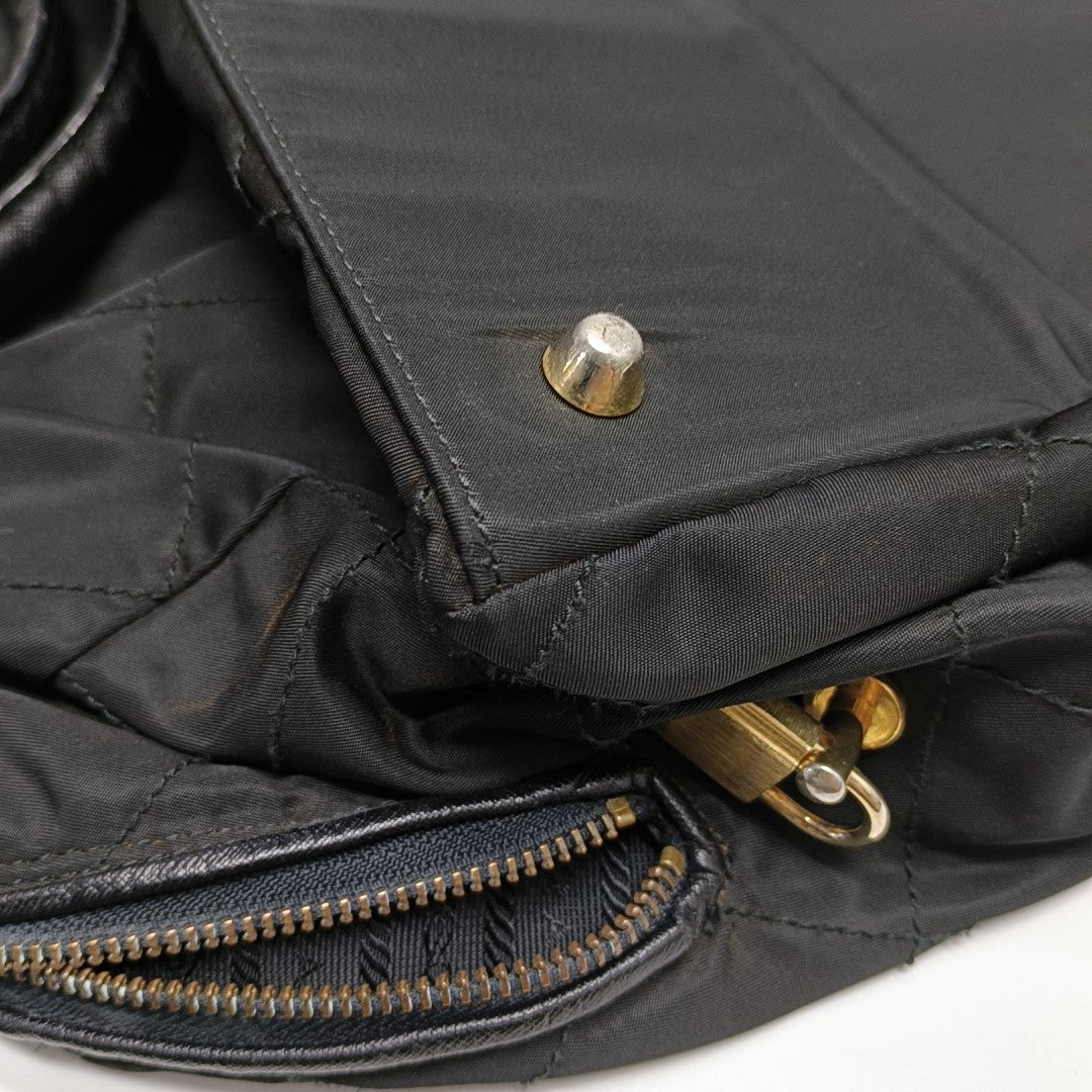 Quilted Nylon Top Handle Bag Black