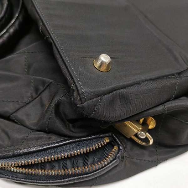 Quilted Nylon Top Handle Bag Black