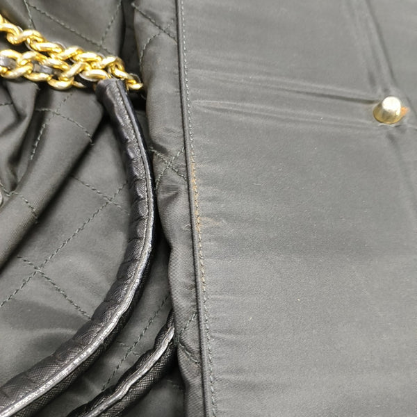 Quilted Nylon Top Handle Bag Black
