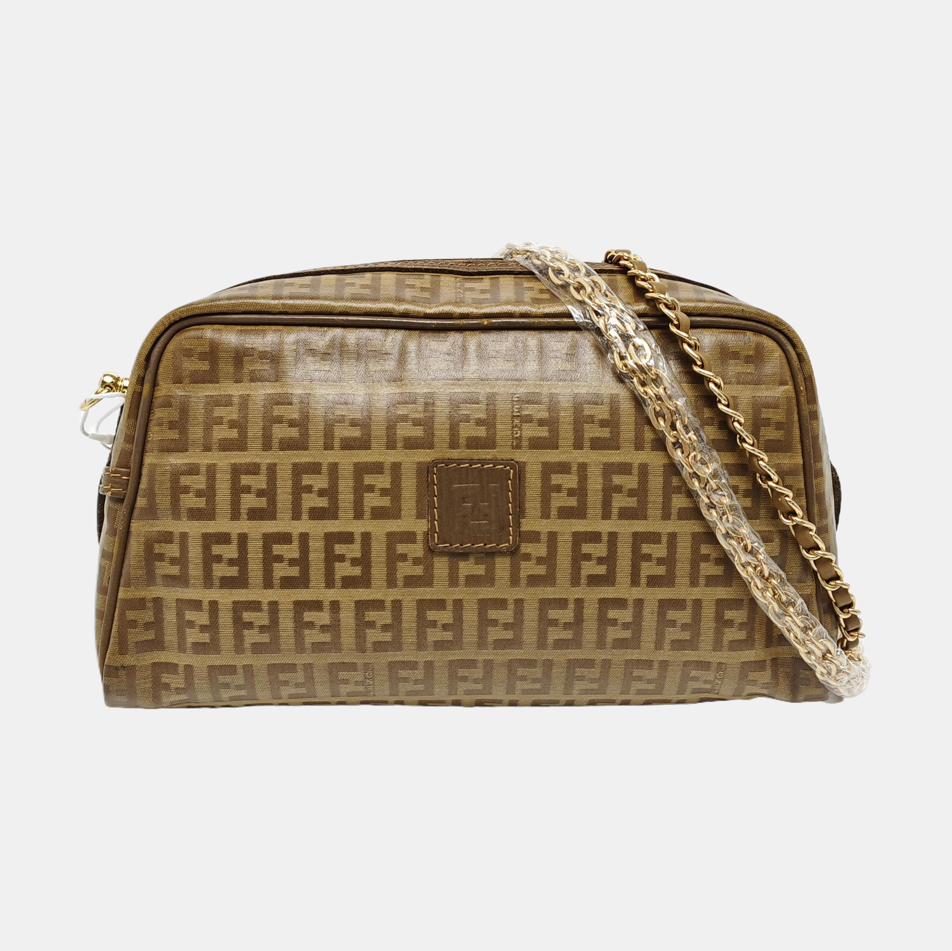 Coated Canvas Clutch Brown