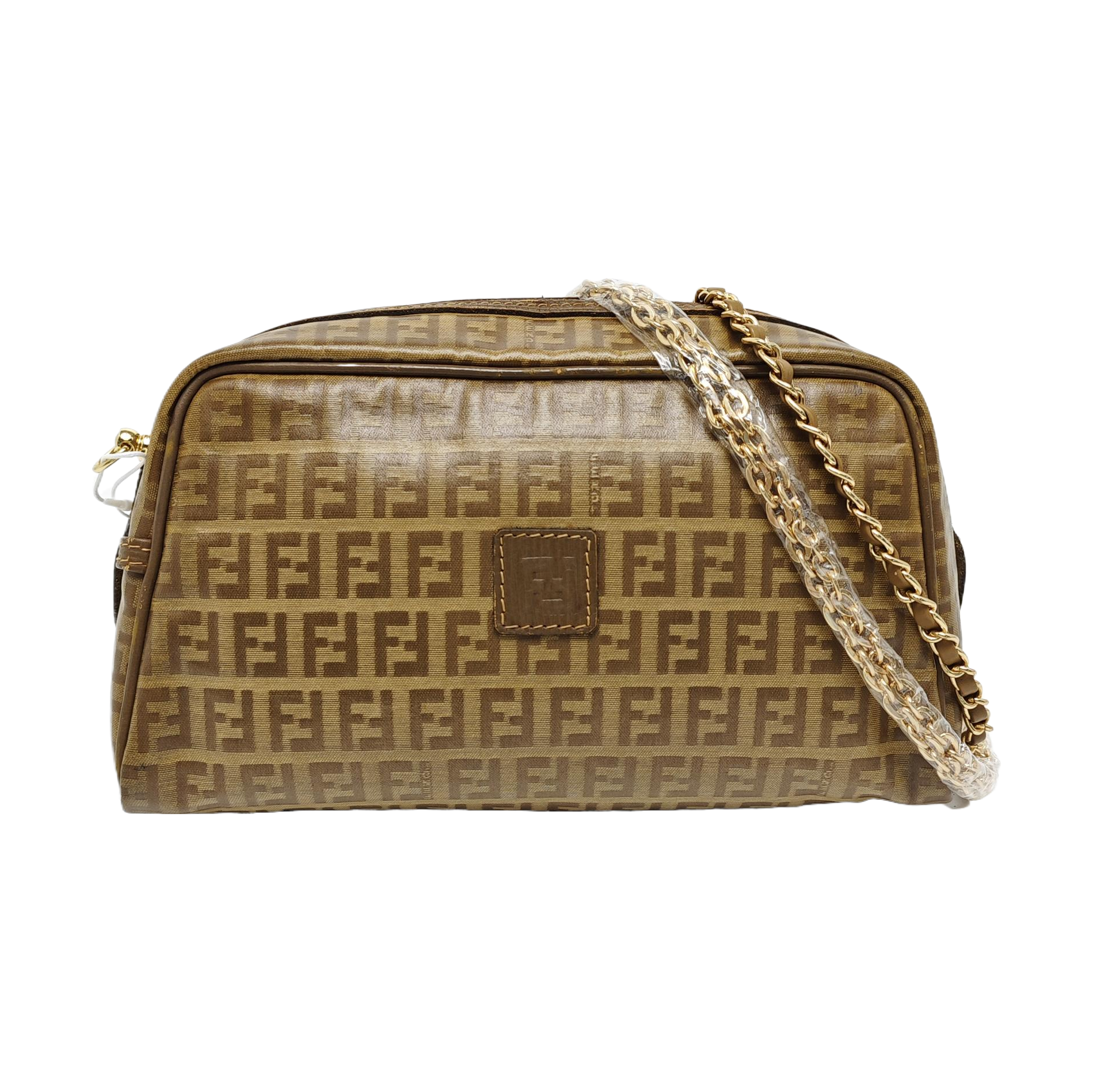 Coated Canvas Clutch Brown
