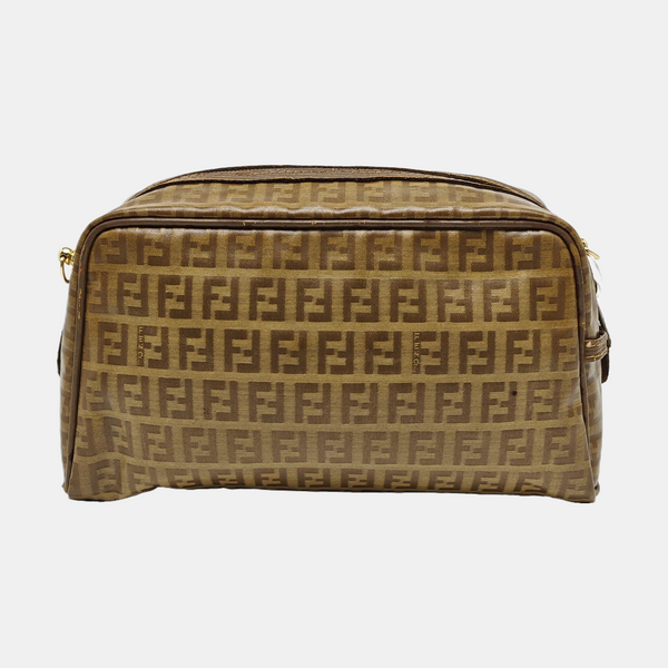 Coated Canvas Clutch Brown