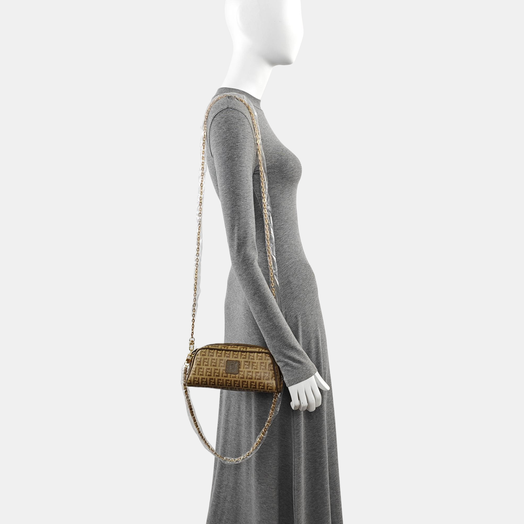 Coated Canvas Clutch Brown