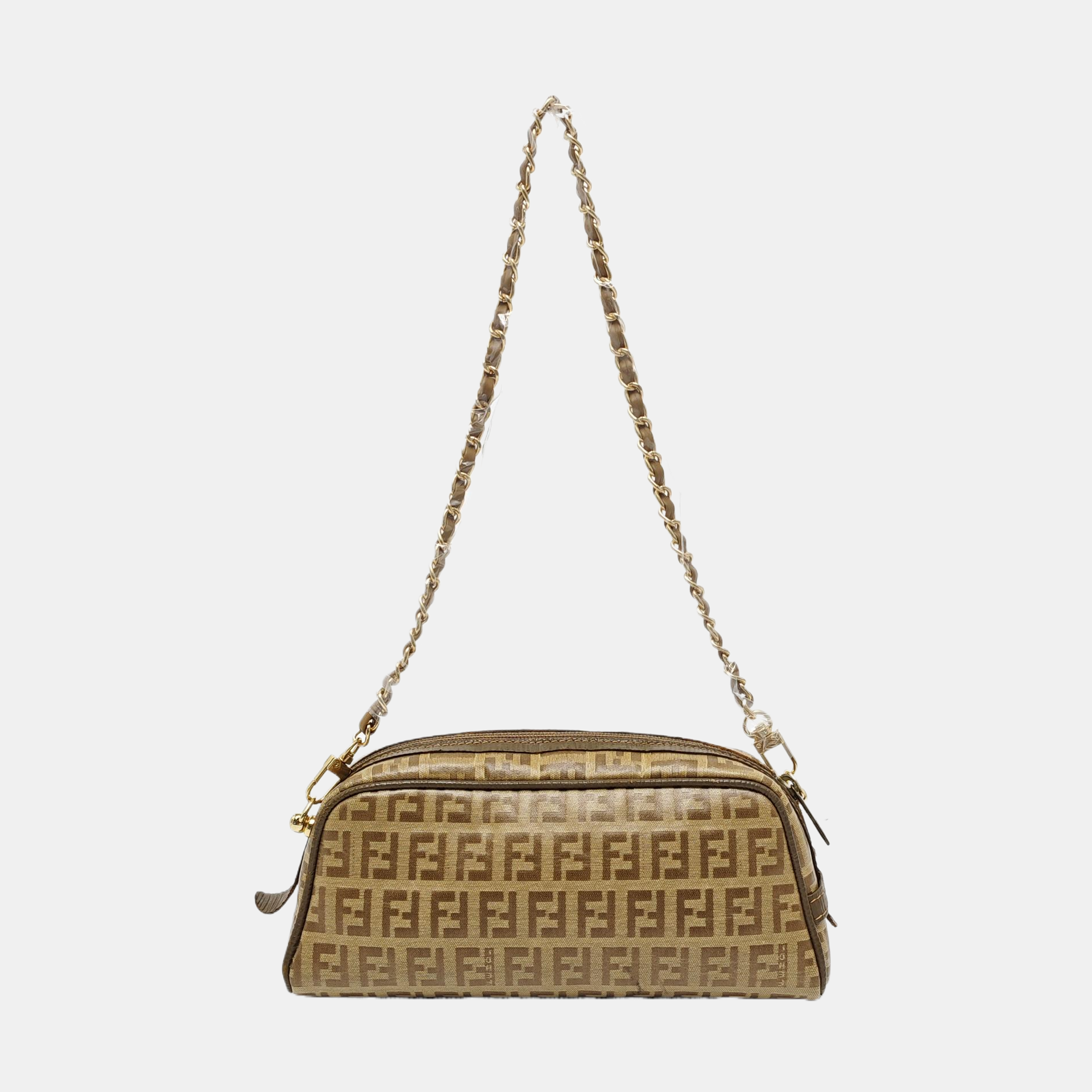 Coated Canvas Clutch Brown