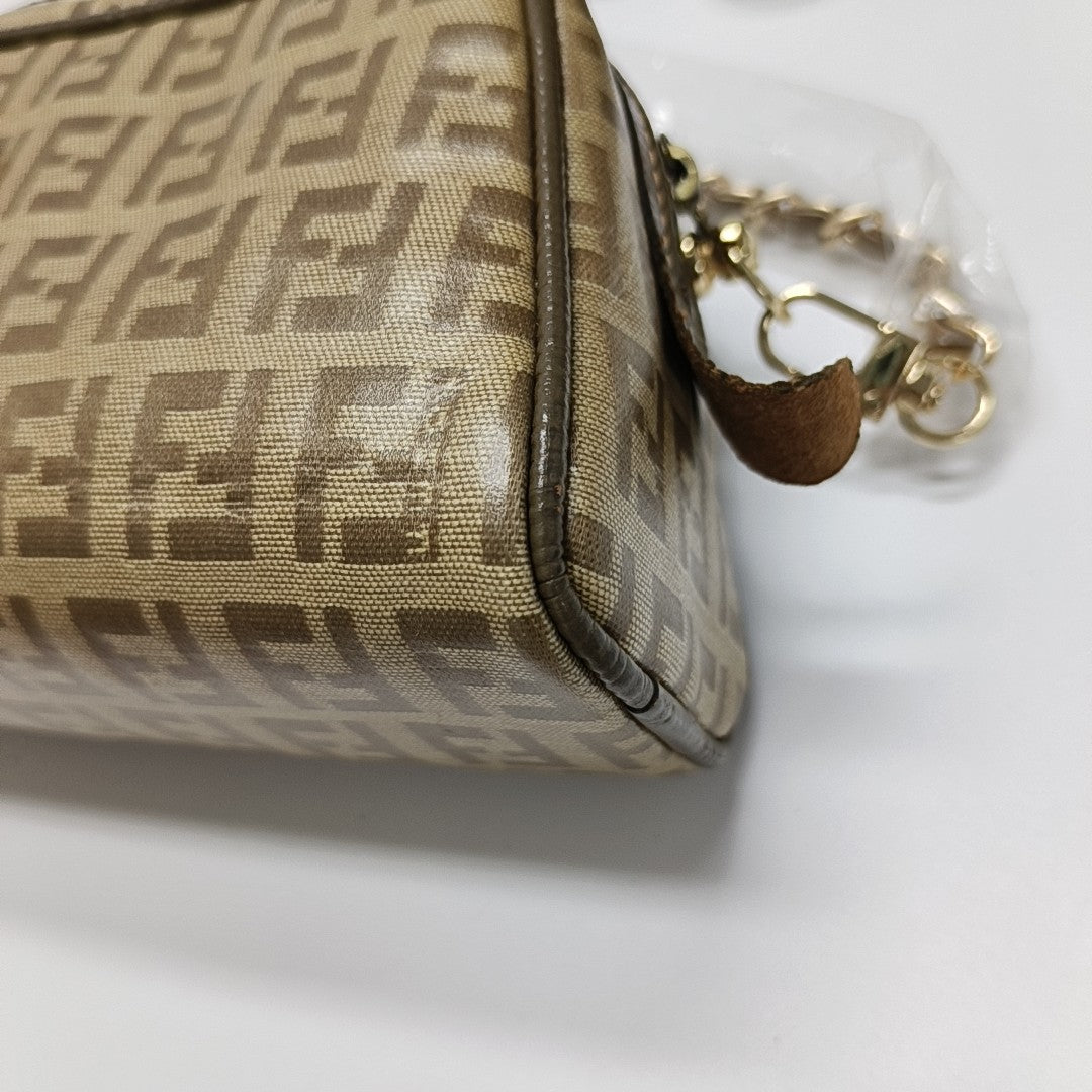 Coated Canvas Clutch Brown