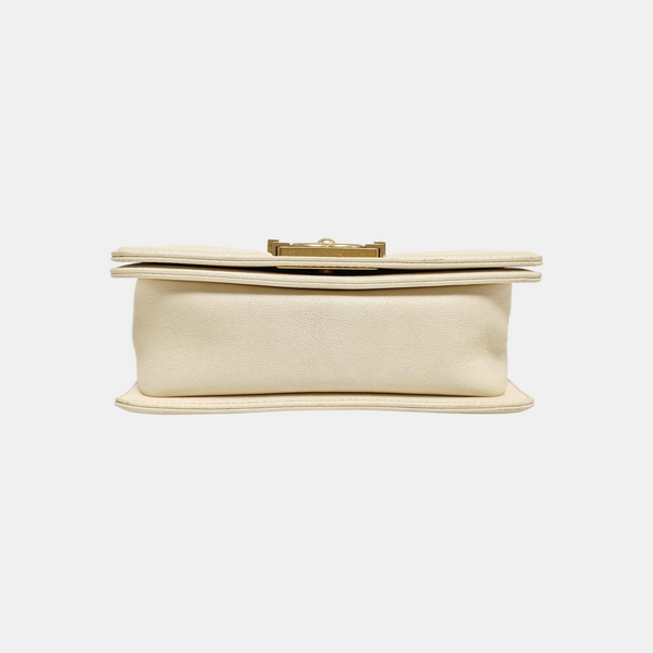 BOY CHANEL Small Quilted Grained Calfskin Beige