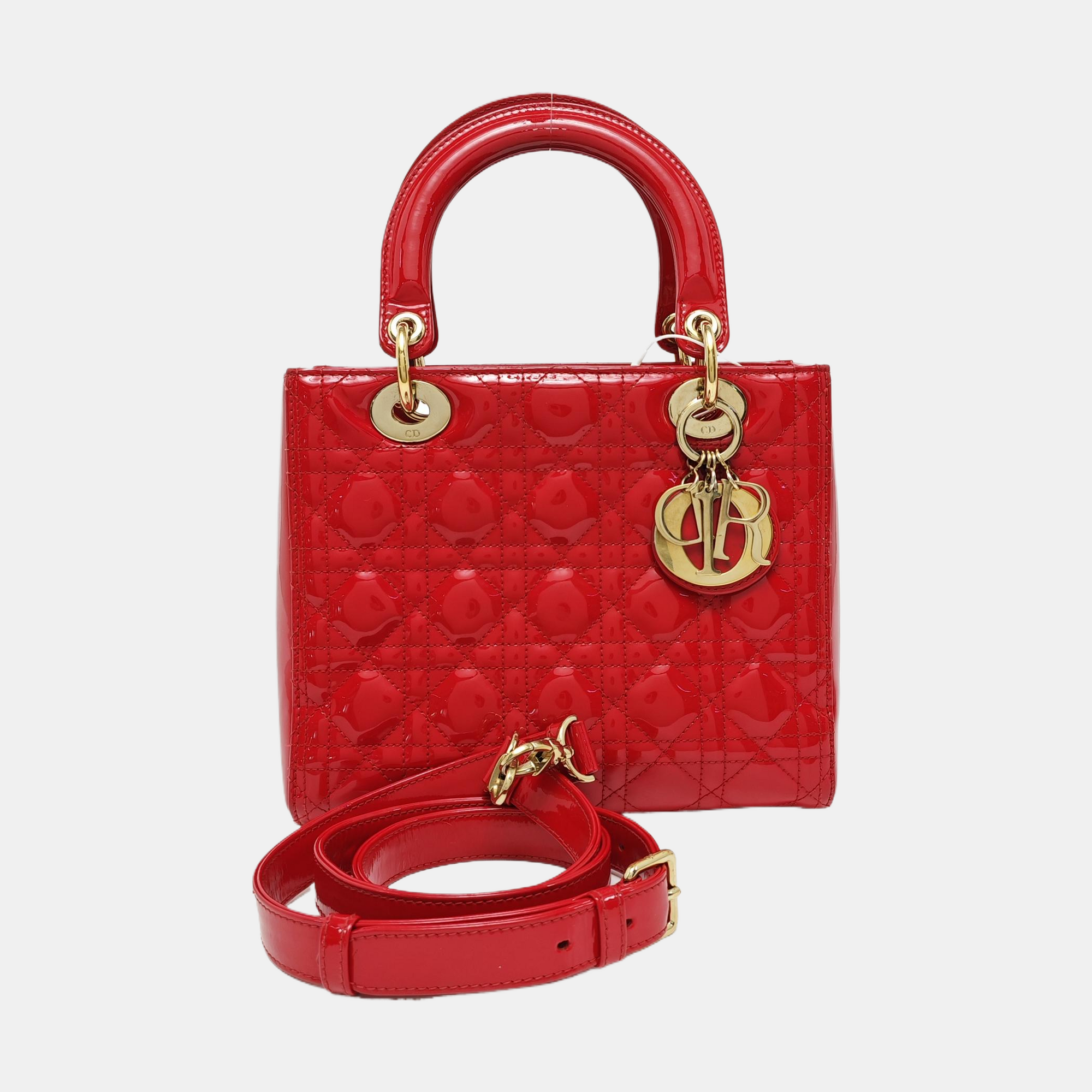 Lady Dior Medium Cannage Patent Leather Red