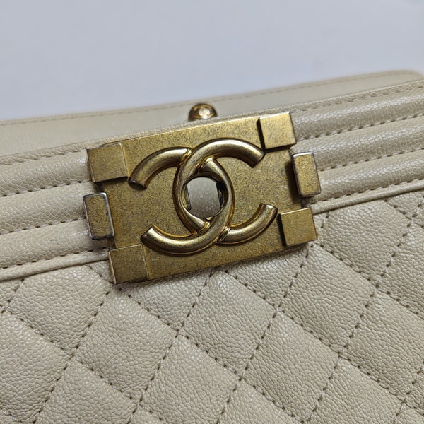 BOY CHANEL Small Quilted Grained Calfskin Beige