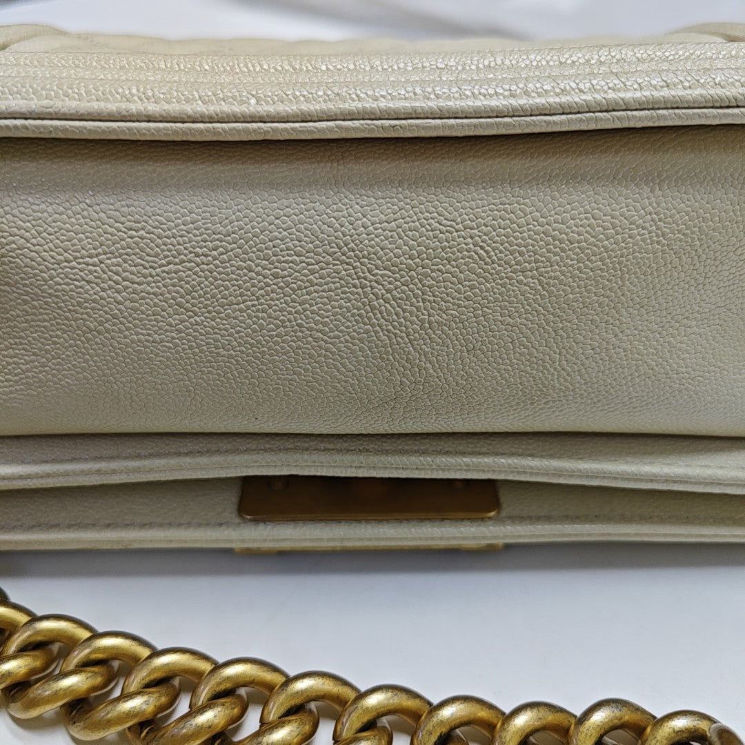 BOY CHANEL Small Quilted Grained Calfskin Beige
