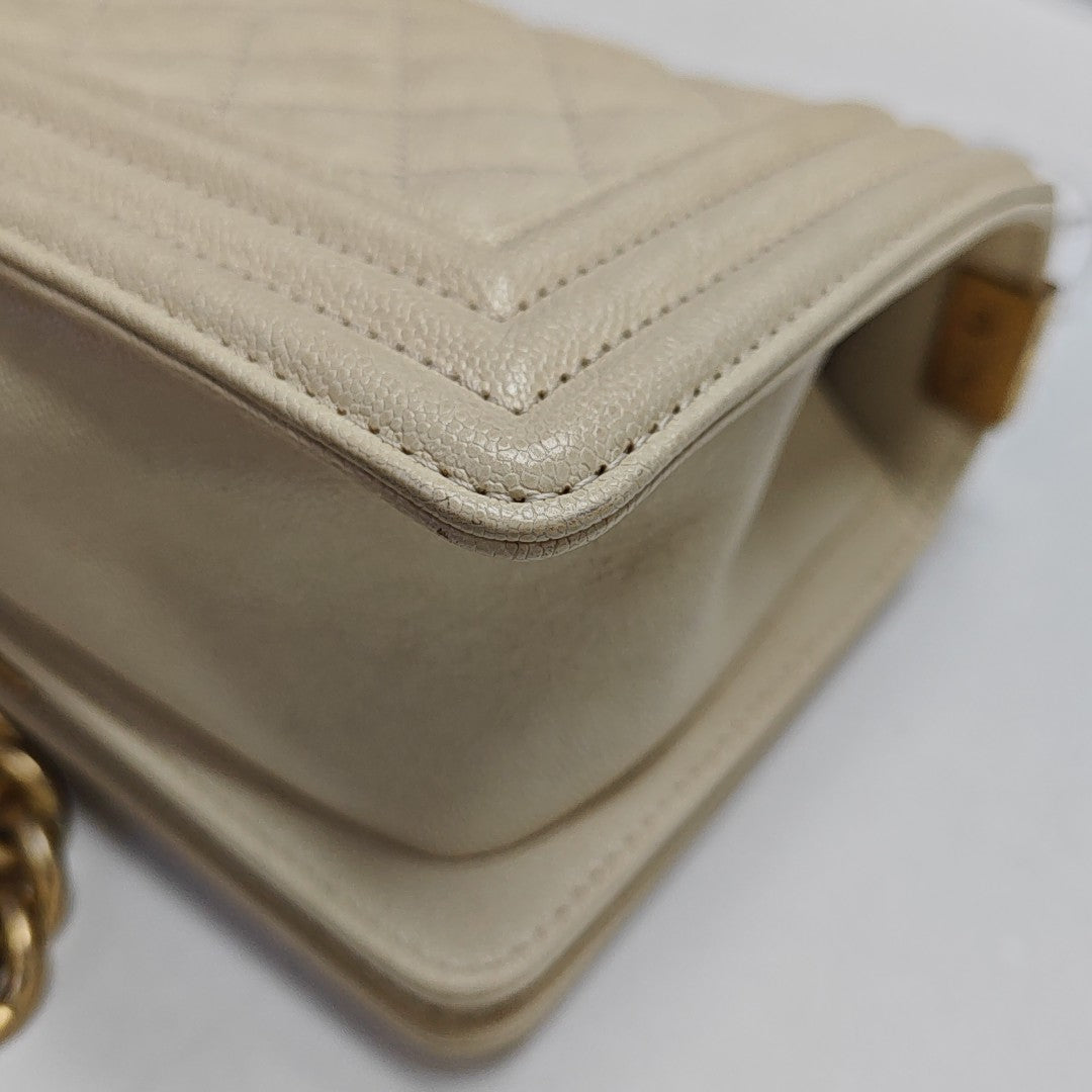 BOY CHANEL Small Quilted Grained Calfskin Beige