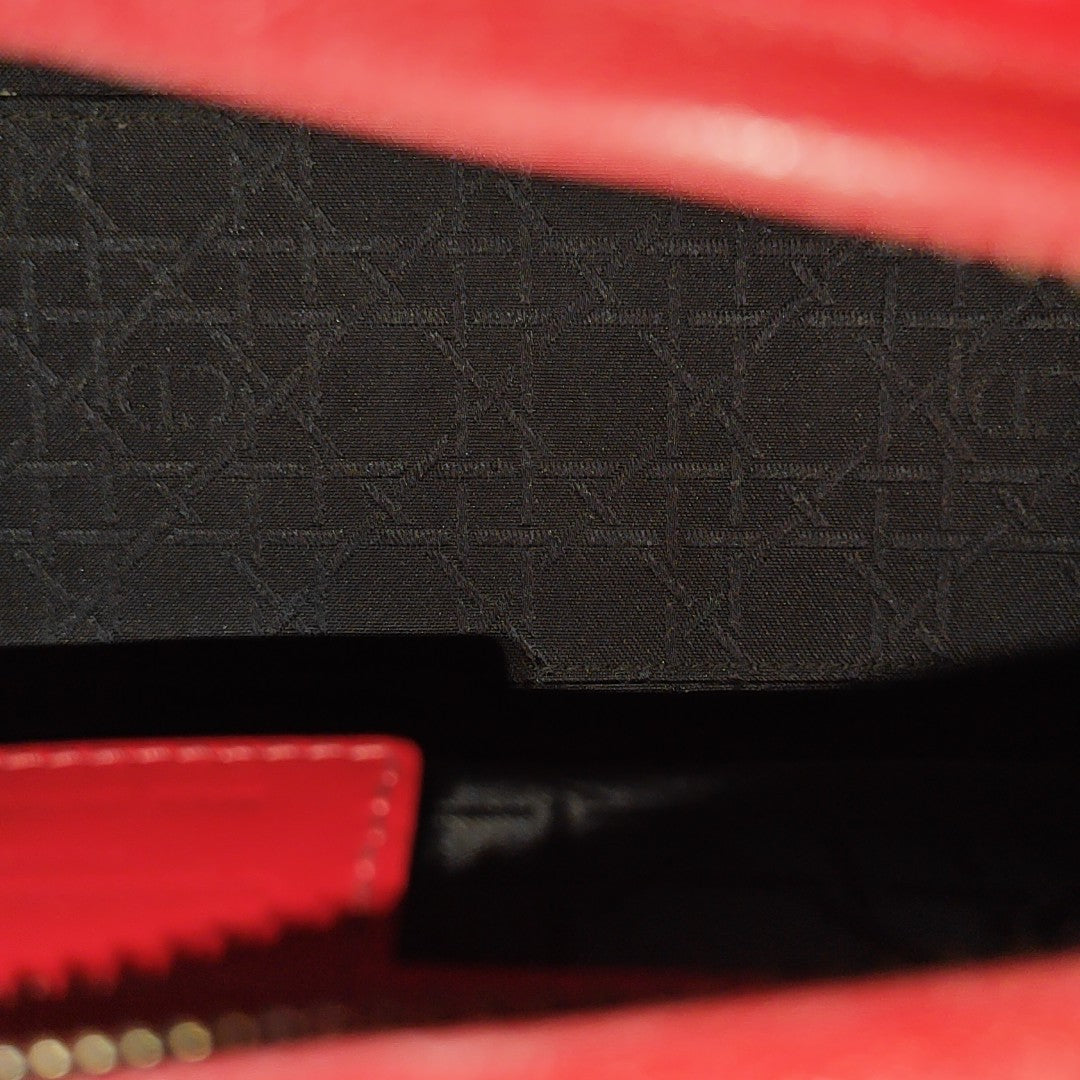 Lady Dior Medium Cannage Patent Leather Red