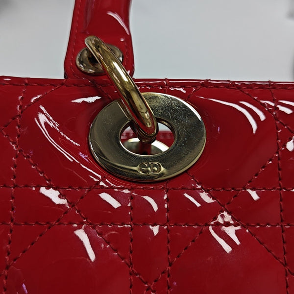 Lady Dior Medium Cannage Patent Leather Red