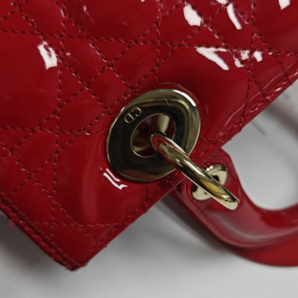 Lady Dior Medium Cannage Patent Leather Red