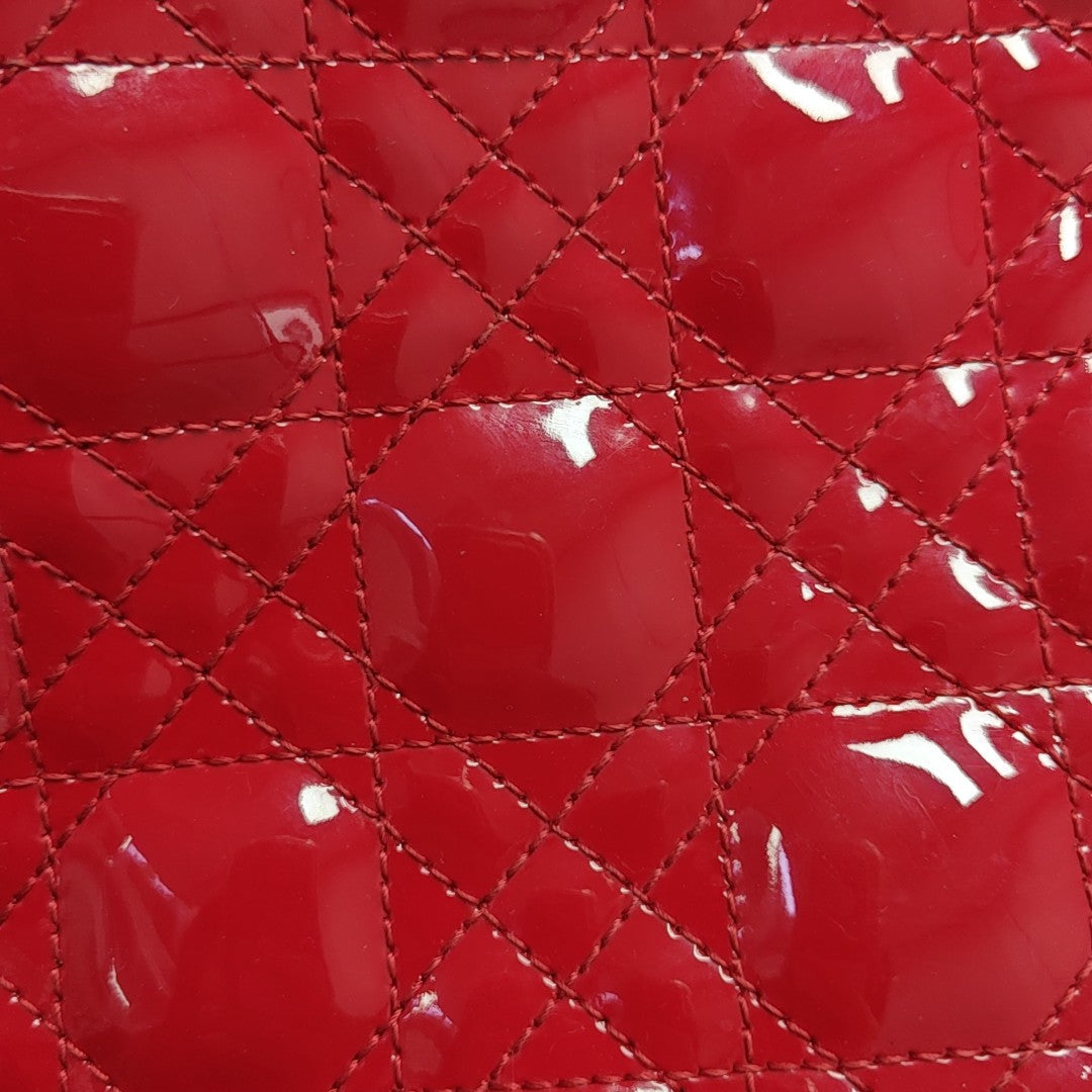 Lady Dior Medium Cannage Patent Leather Red
