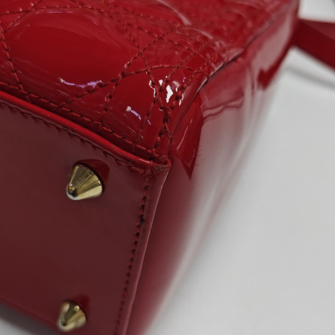 Lady Dior Medium Cannage Patent Leather Red