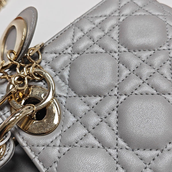 Lady Dior Mini Cannage Lambskin Gray