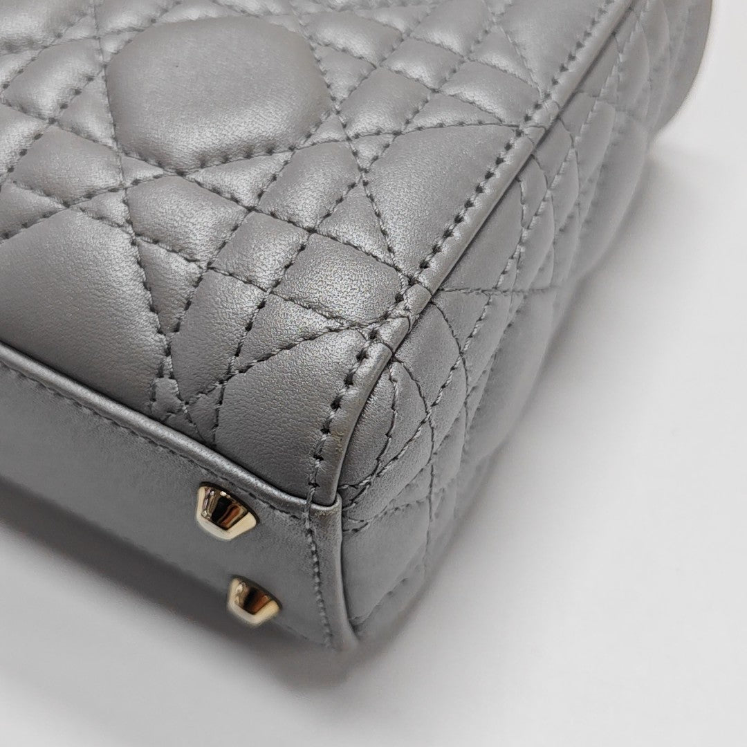 Lady Dior Mini Cannage Lambskin Gray