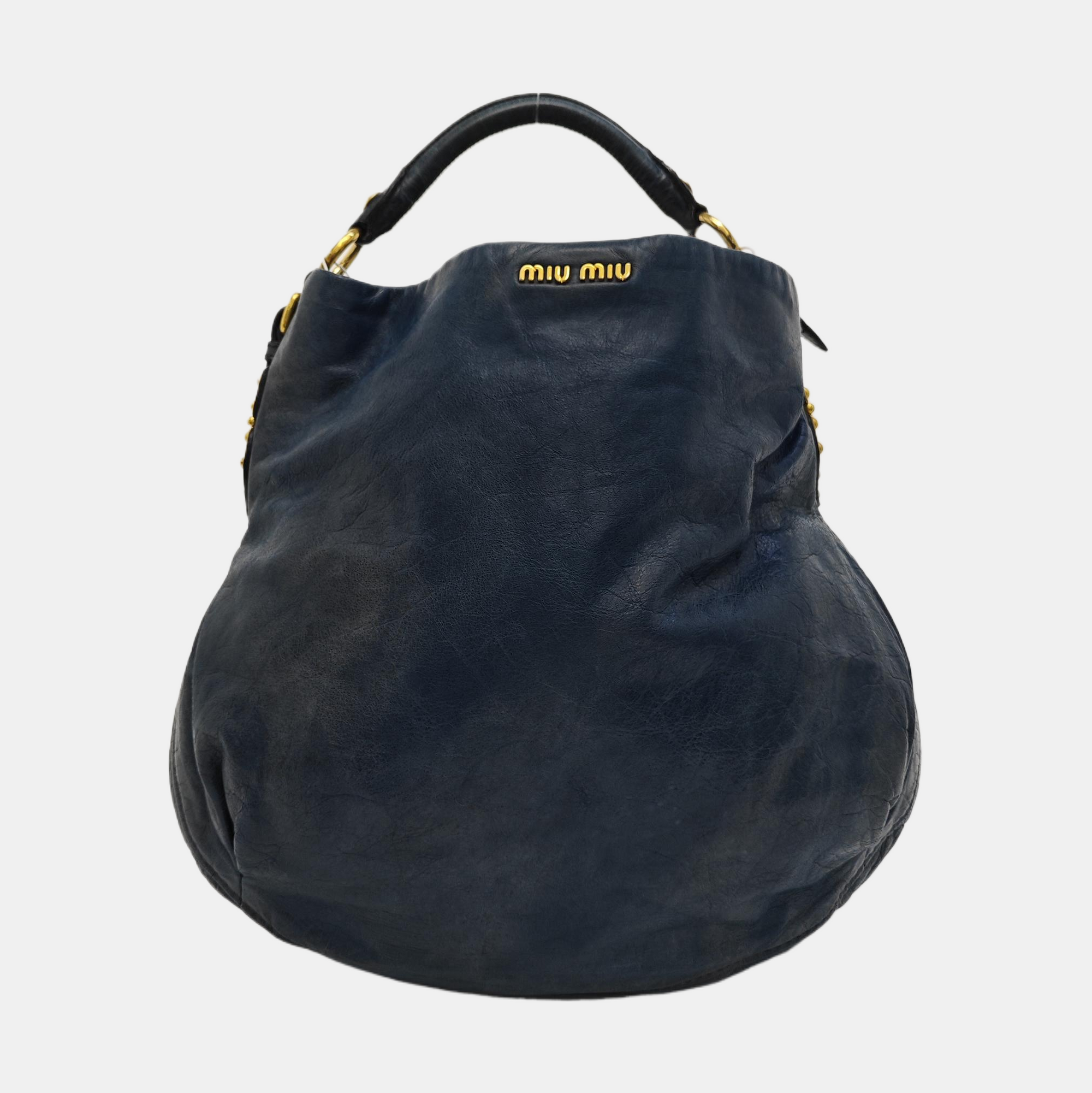 Leather Top Handle Bag Blue
