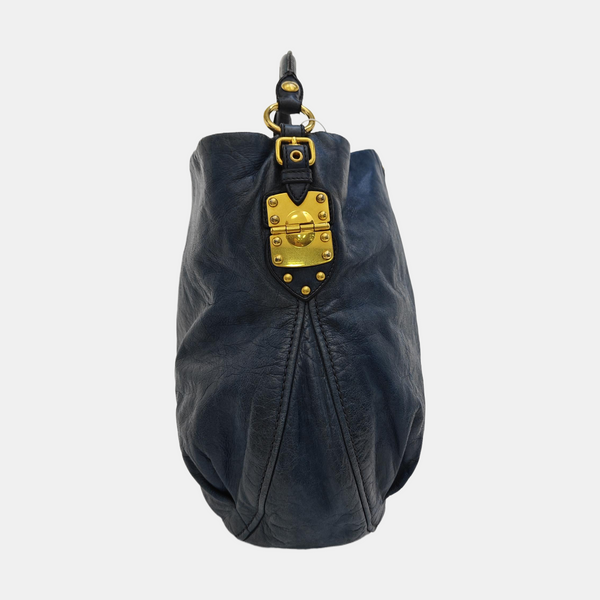 Leather Top Handle Bag Blue