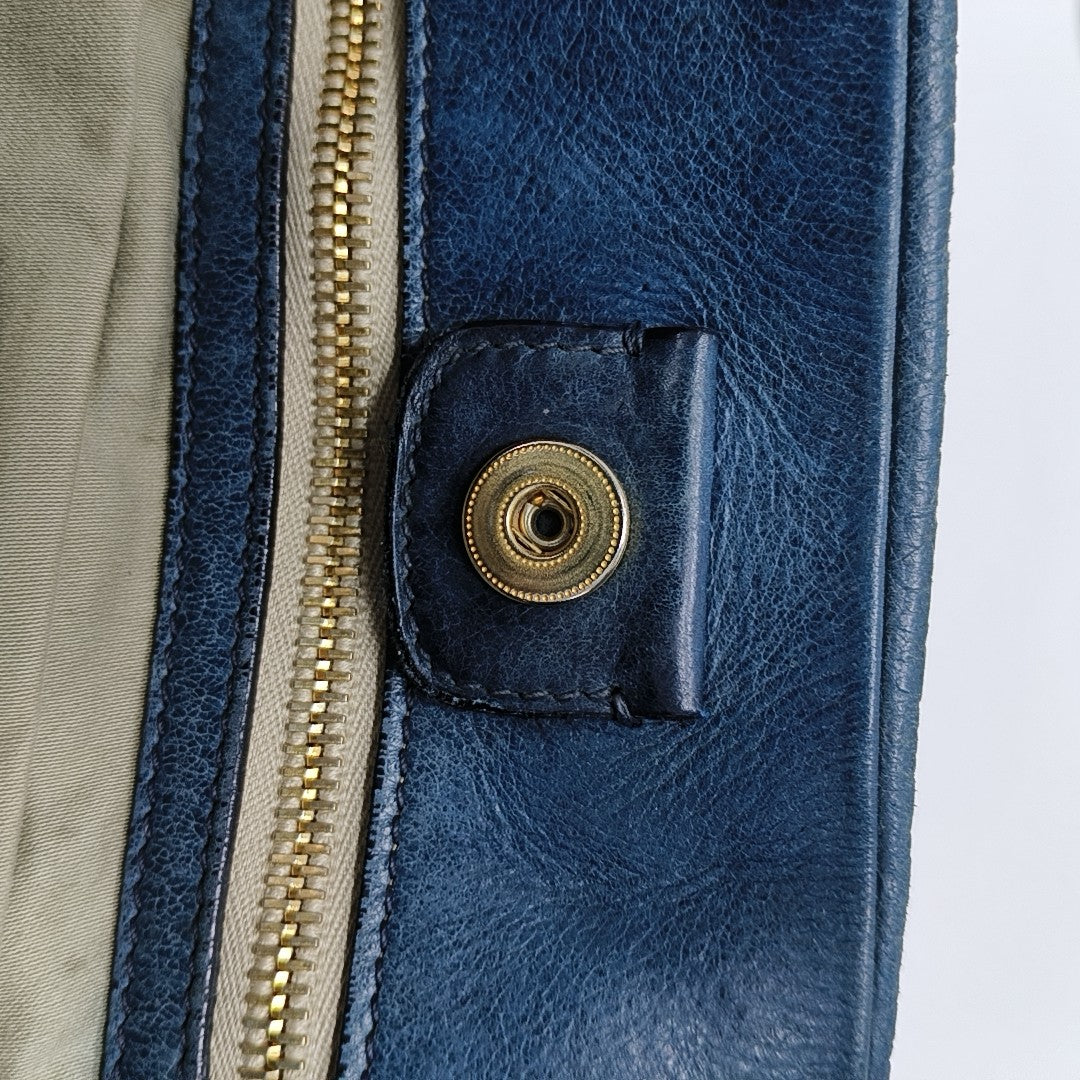 Leather Top Handle Bag Blue