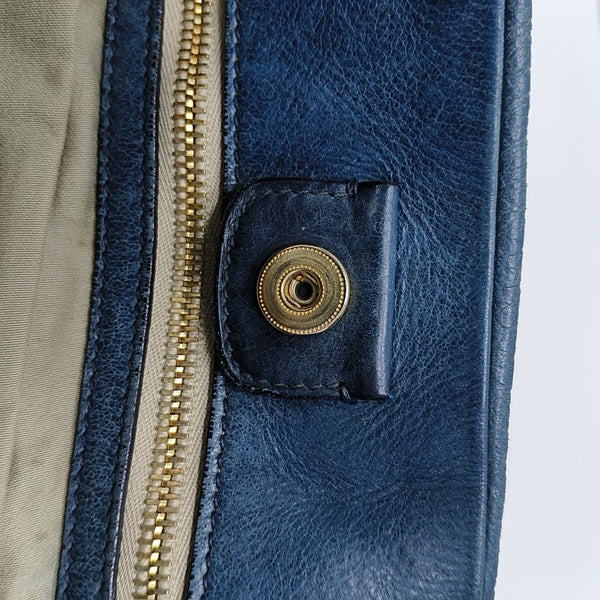 Leather Top Handle Bag Blue