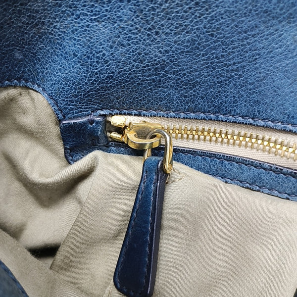 Leather Top Handle Bag Blue