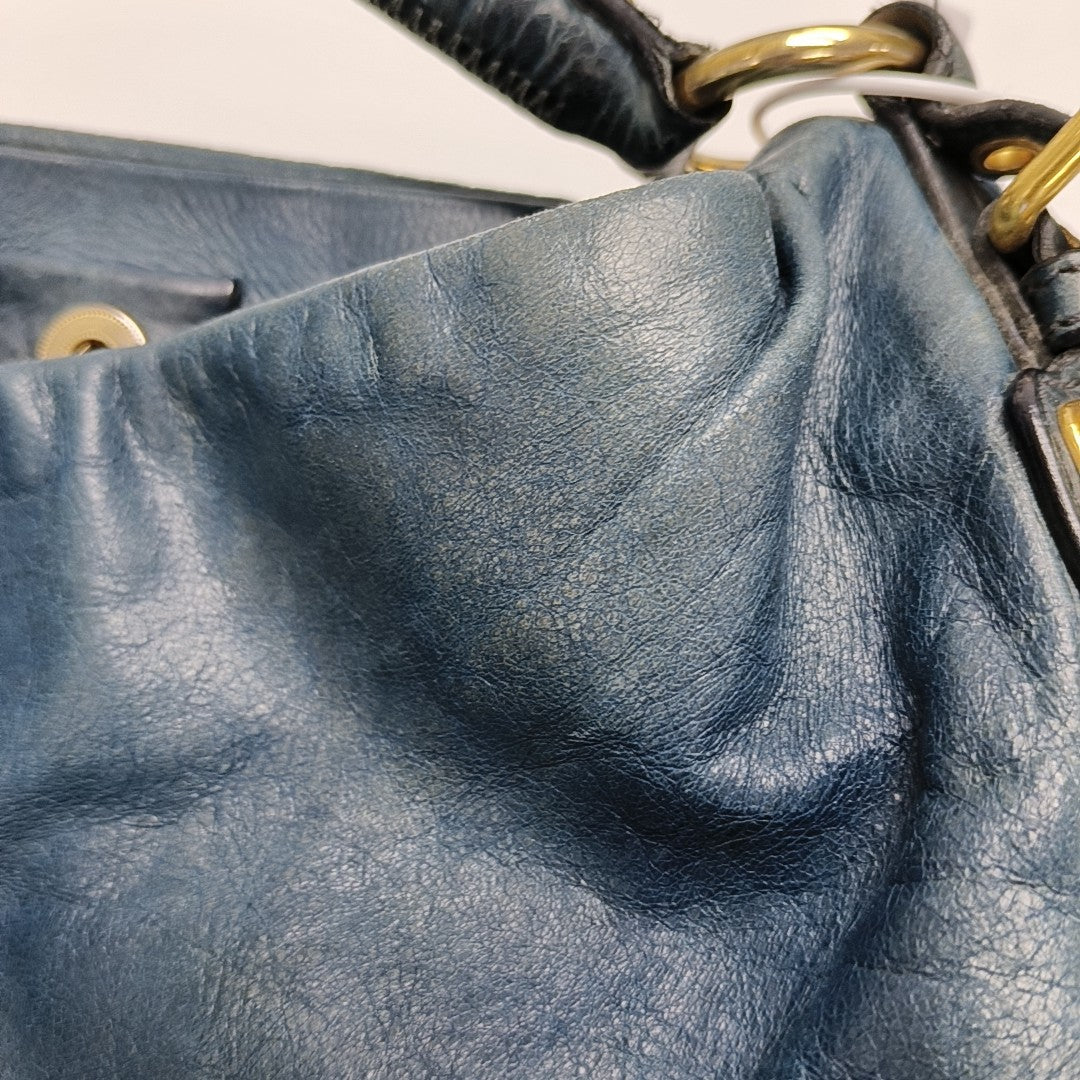 Leather Top Handle Bag Blue