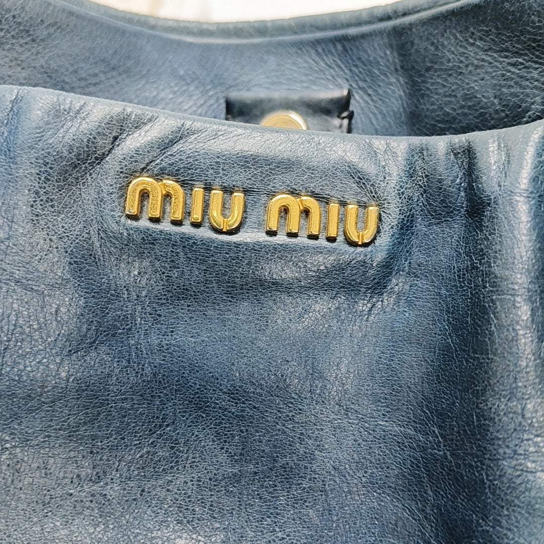 Leather Top Handle Bag Blue