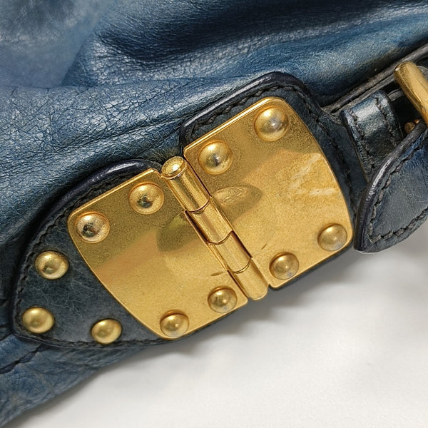 Leather Top Handle Bag Blue
