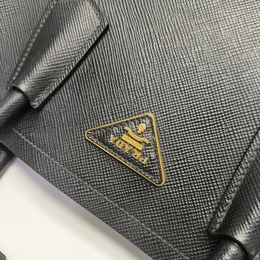 Double Large Saffiano Calfskin Black