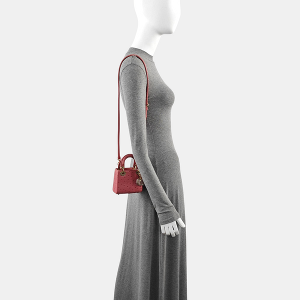 Lady Dior Super Mini Ostrich Red