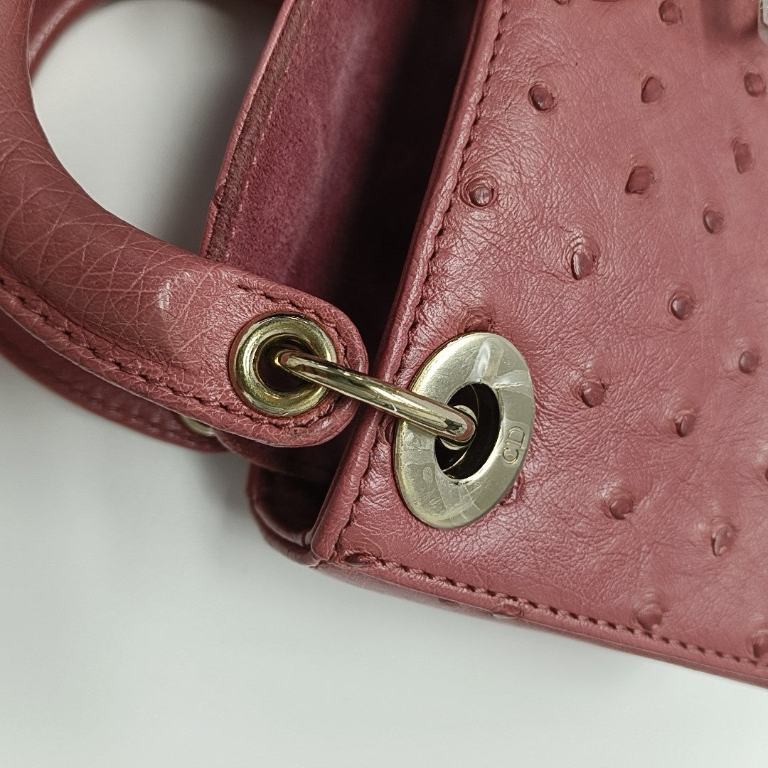 Lady Dior Super Mini Ostrich Red