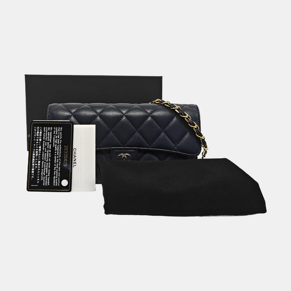 Quilted Grained Calfskin Wallet Blue
