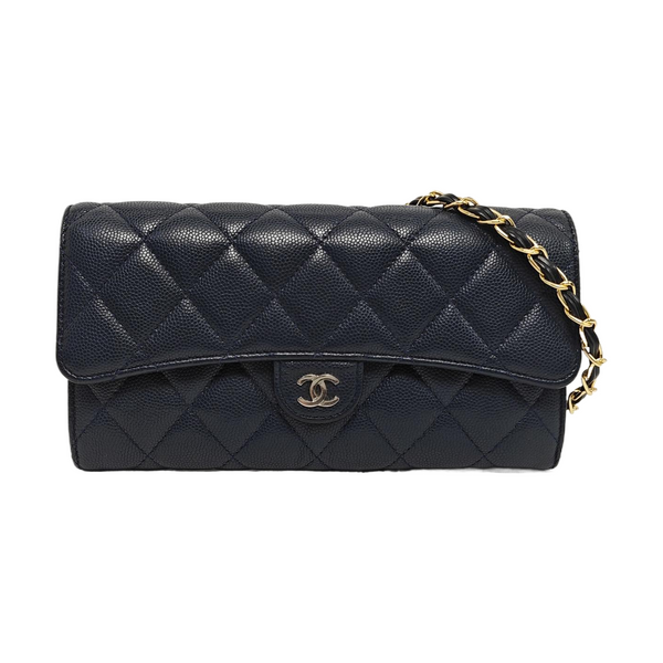 Quilted Grained Calfskin Wallet Blue