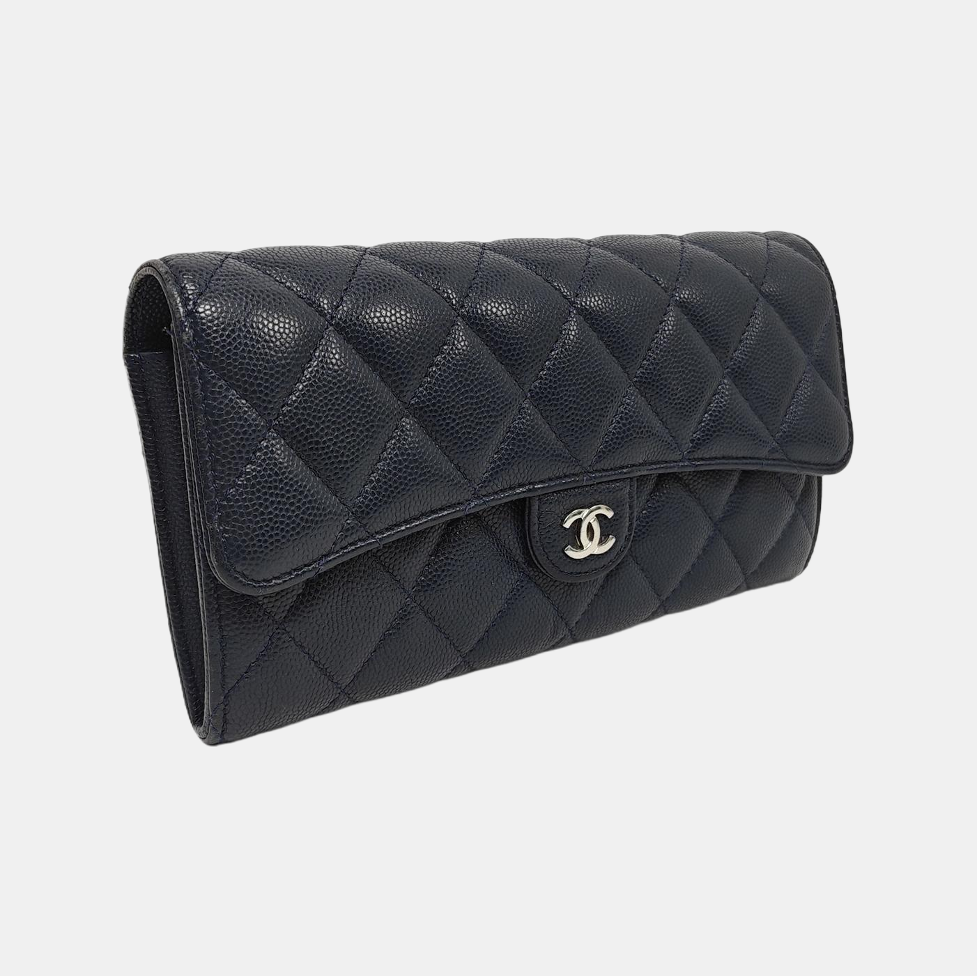 Quilted Grained Calfskin Wallet Blue