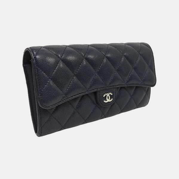 Quilted Grained Calfskin Wallet Blue