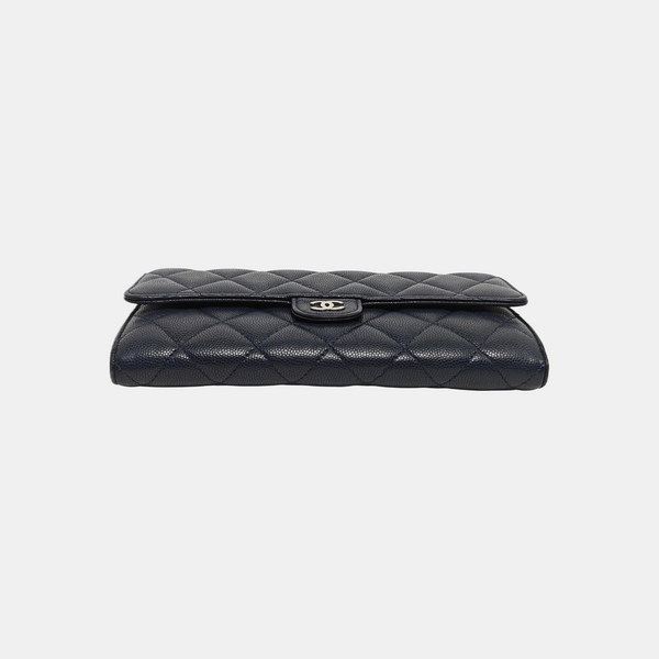 Quilted Grained Calfskin Wallet Blue