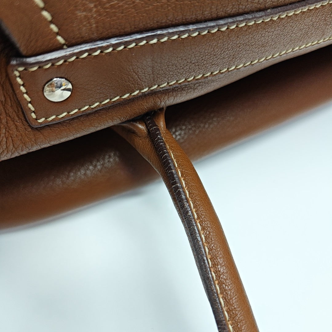 Calfskin Top Handle Bag Brown