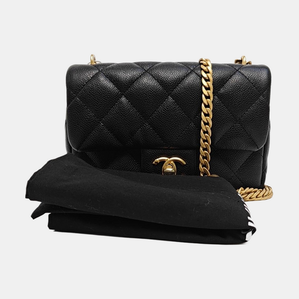 CLASSIC FLAP Mini Quilted Grained Calfskin Black