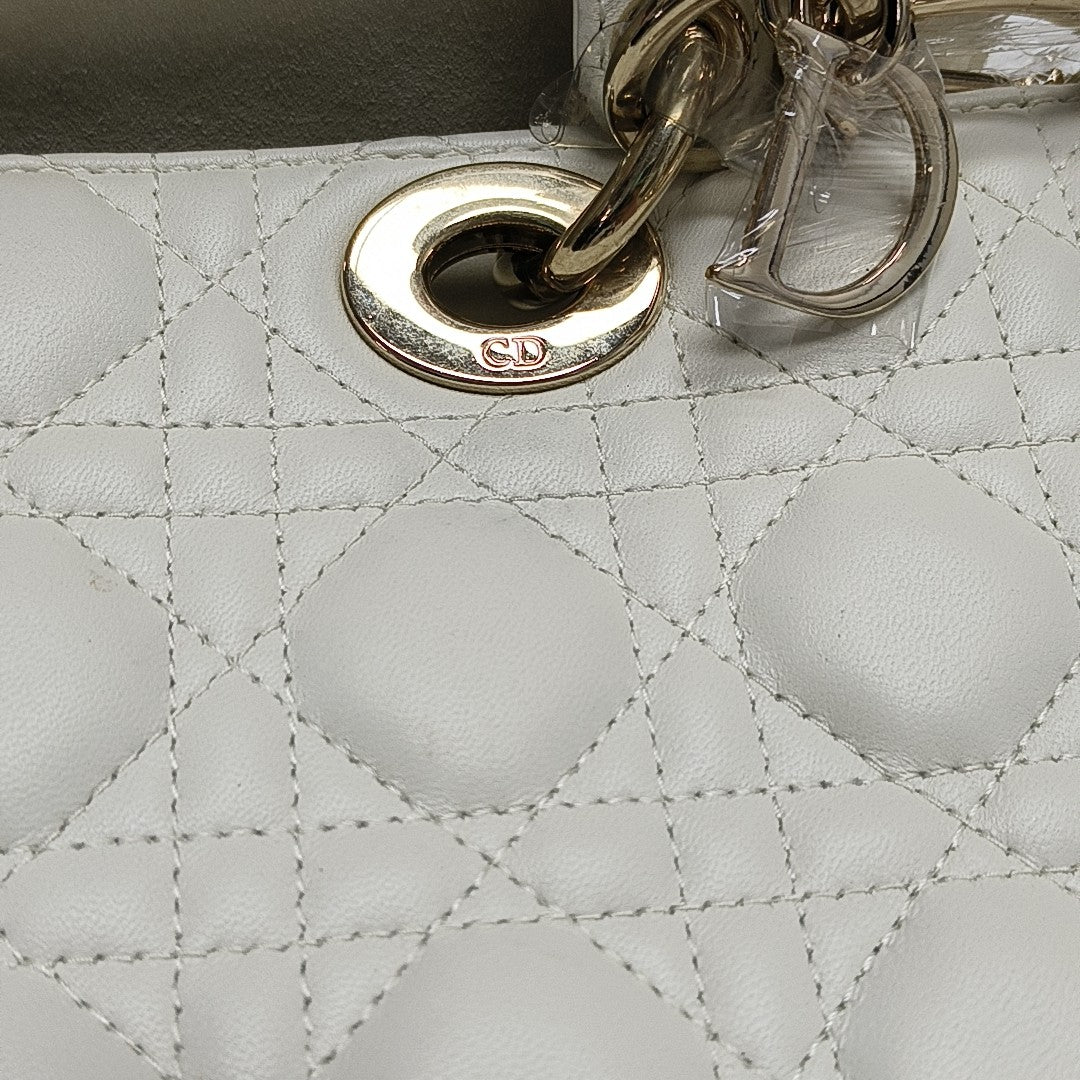 Lady D-Joy Medium Cannage Lambskin White