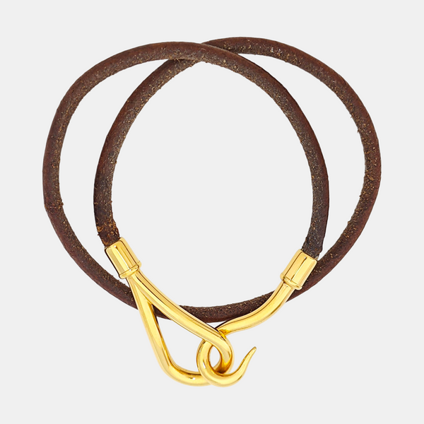 Authenticated pre-owned  Jumbo Hook Metal Leather Brown Bracelet - Bracelet at Looply