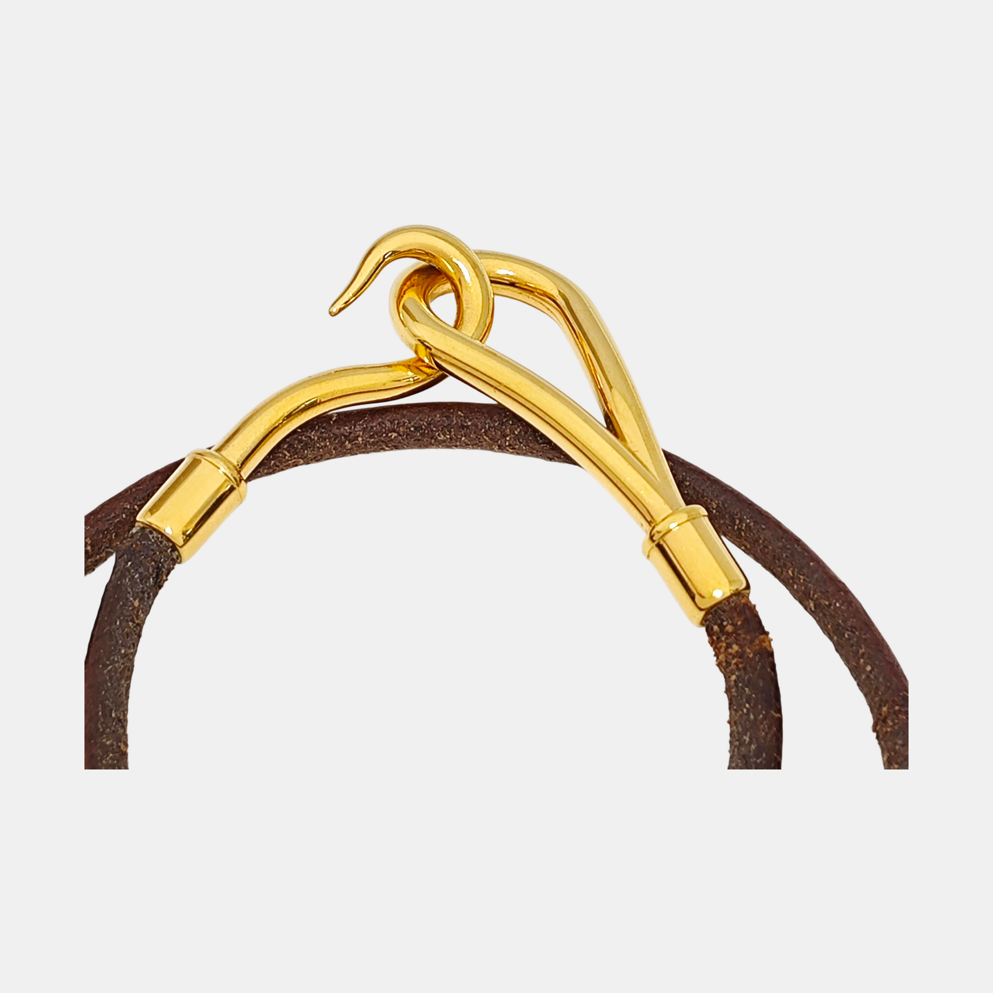 Authenticated pre-owned  Jumbo Hook Metal Leather Brown Bracelet - Bracelet at Looply