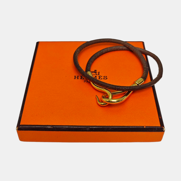 Authenticated pre-owned  Jumbo Hook Metal Leather Brown Bracelet - Bracelet at Looply