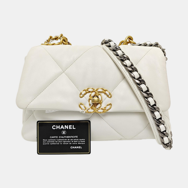 CHANEL 19 Small Quilted Lambskin White