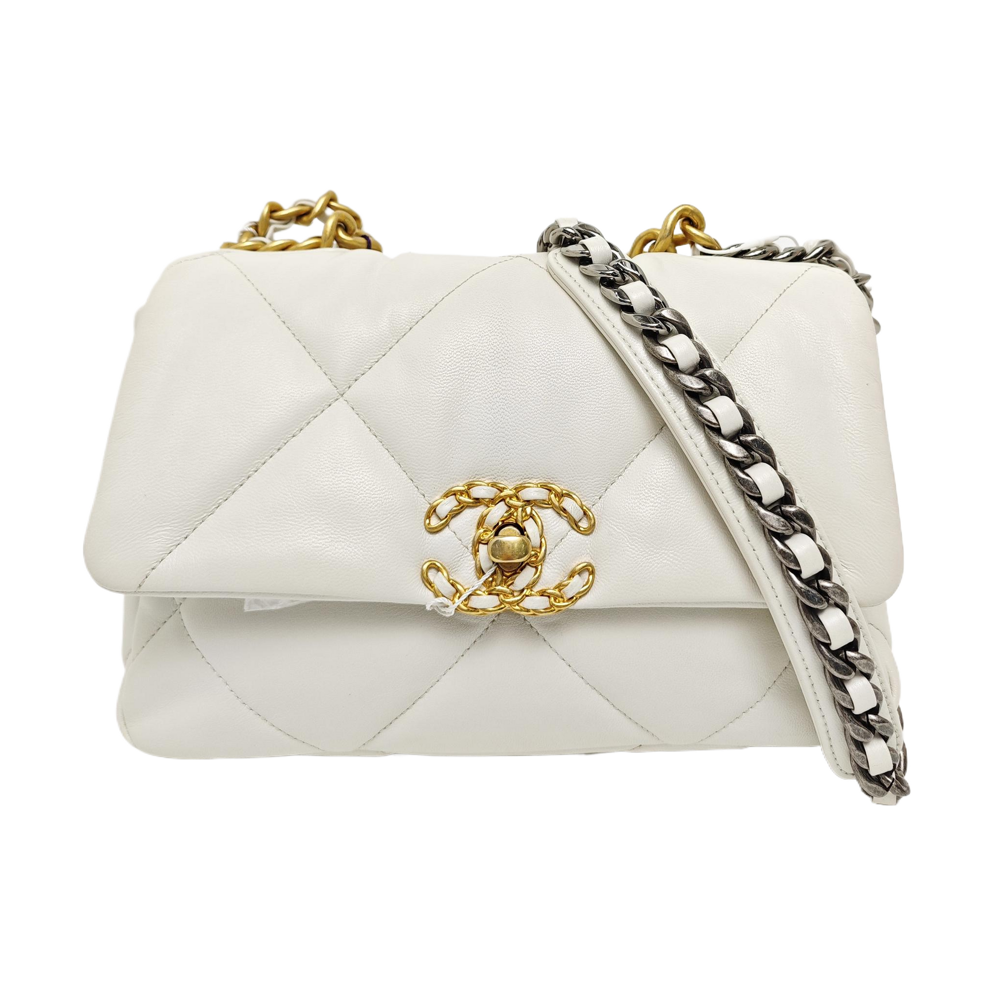 CHANEL 19 Small Quilted Lambskin White